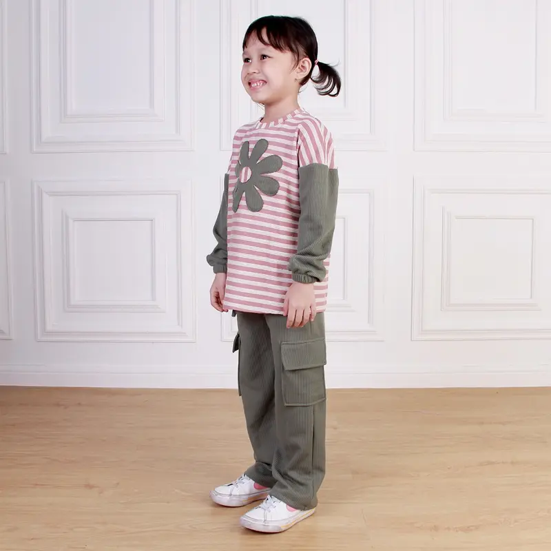Dungdungkids Setelan Anak Shidqia Caramel Knitt Bunga 3 - 12 Tahun 2