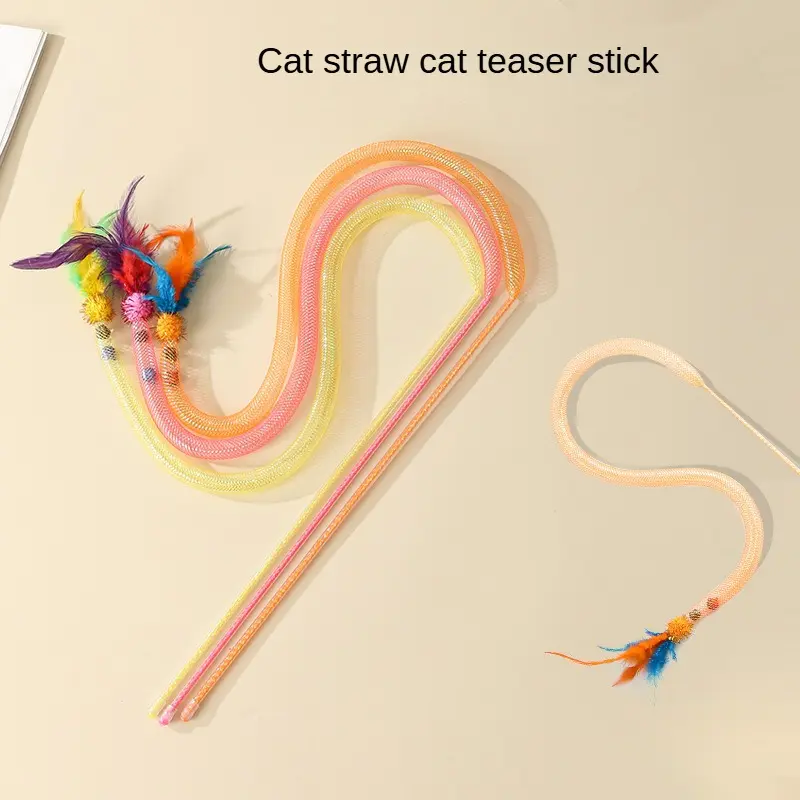New snake-shaped elastic suction tube feather cat teaser, self-entertainment and interactive cat toy, cat fine tube.