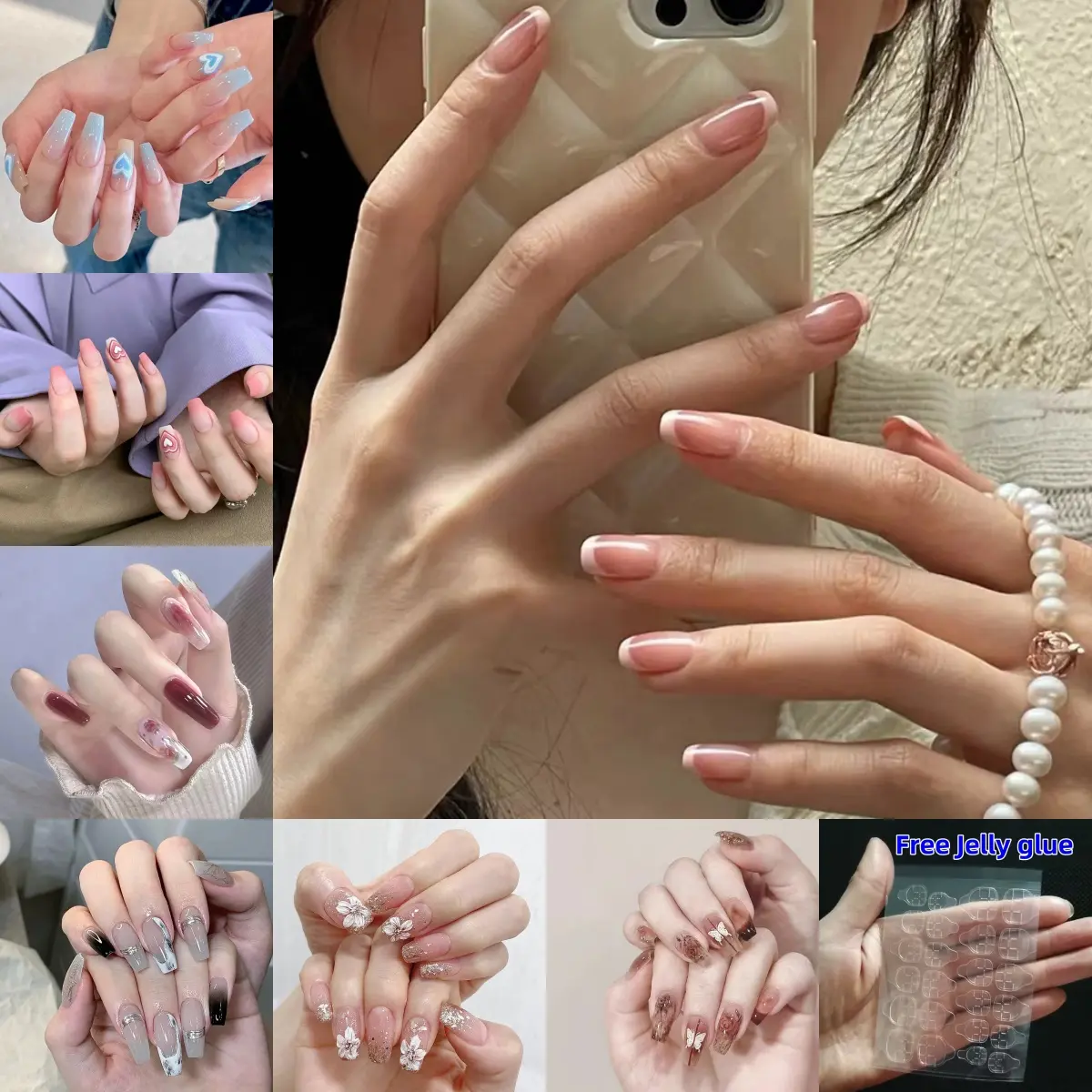 Kuku Palsu, Gaya Pendek, Boleh Ditanggalkan dan Boleh Digunakan Semula, 24 Keping, Warna Pepejal, Gaya Perancis dan Eropah yang Cantik, Mudah, Boleh COD, dengan Kesan Masa Terhad, Promosi Barangan, Termasuk Gam Jeli Percuma