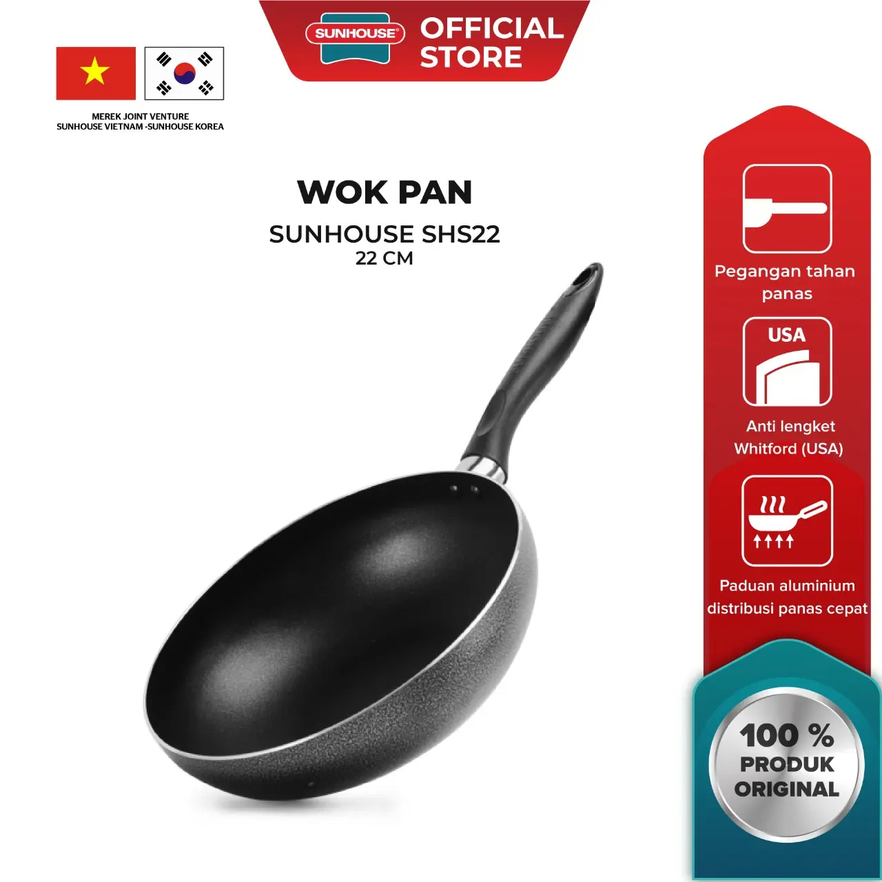 SUNHOUSE SHS22 Deep Frypan Anti Lengket Hitam 22 cm 1 Pcs Aluminium Dapur Wajan Kitchenware Panci Loyang