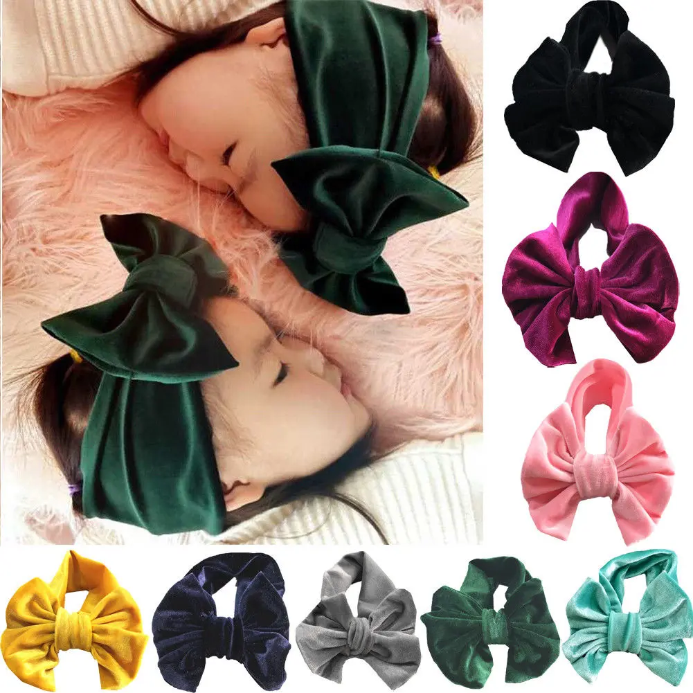 Baby Girl Hair Band, Bow Headband, Elegant Velvet Solid Color Newborn Gift Wide Belt Photo Hair Accessory