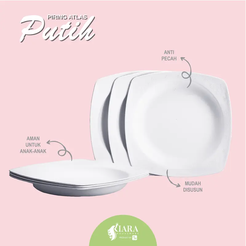 Piring Plastik / Piring Cantik / Piring Segi Murah Tebal Warna Putih Makan Wadah Kitchenware 1