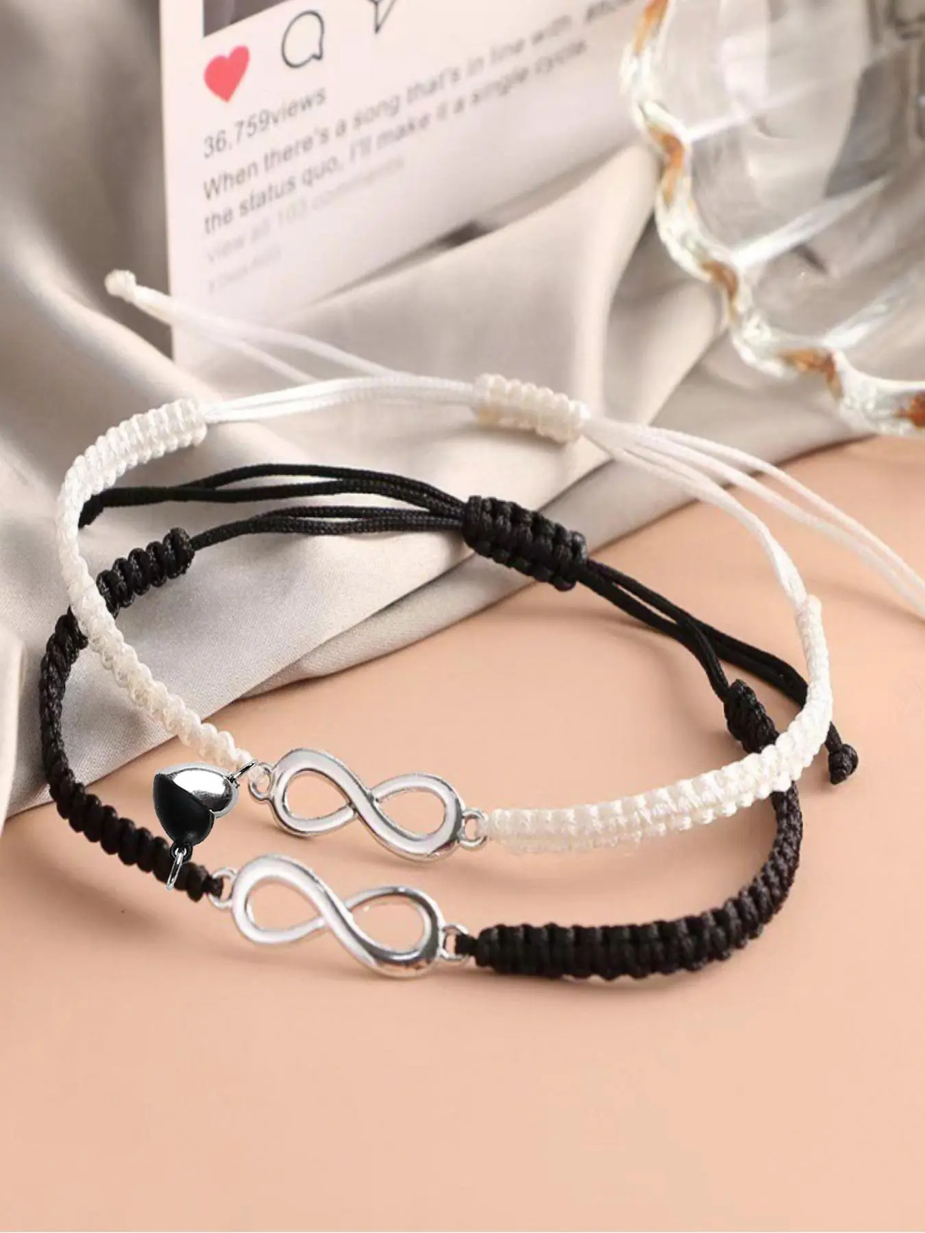 Magnetic Infinity Charm Braided Bracelet, Fashionable Infinity Symbol Design Bracelet for Couple, Trendy All-match & Exquisite Jewelry for Birthday Gift, Valentine's Day, Gift