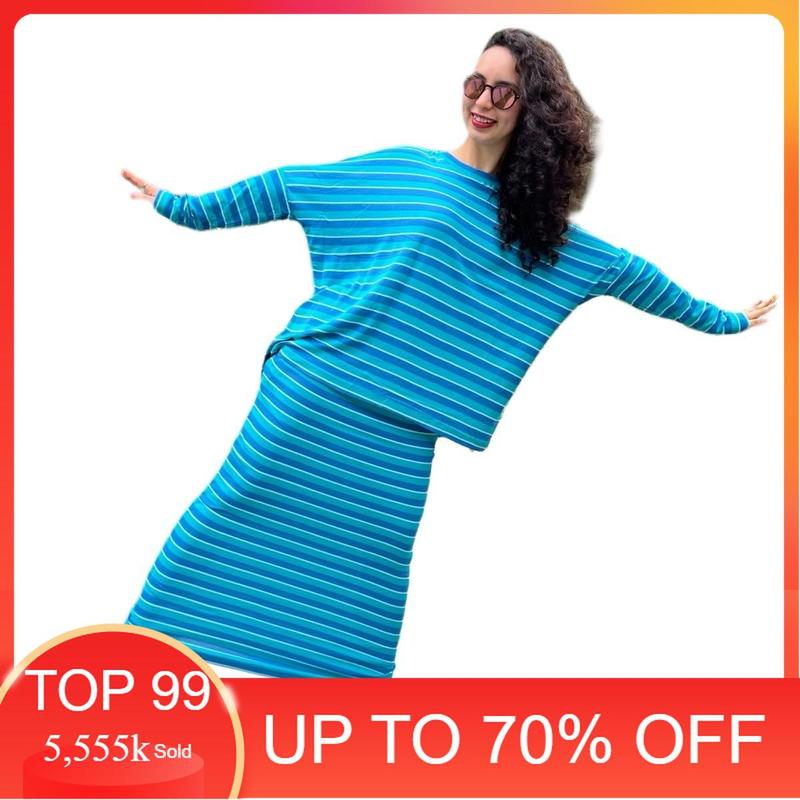 Penny Set Striped Baggy Batwing Stretchable Soft Cotton Rib Raglan ...