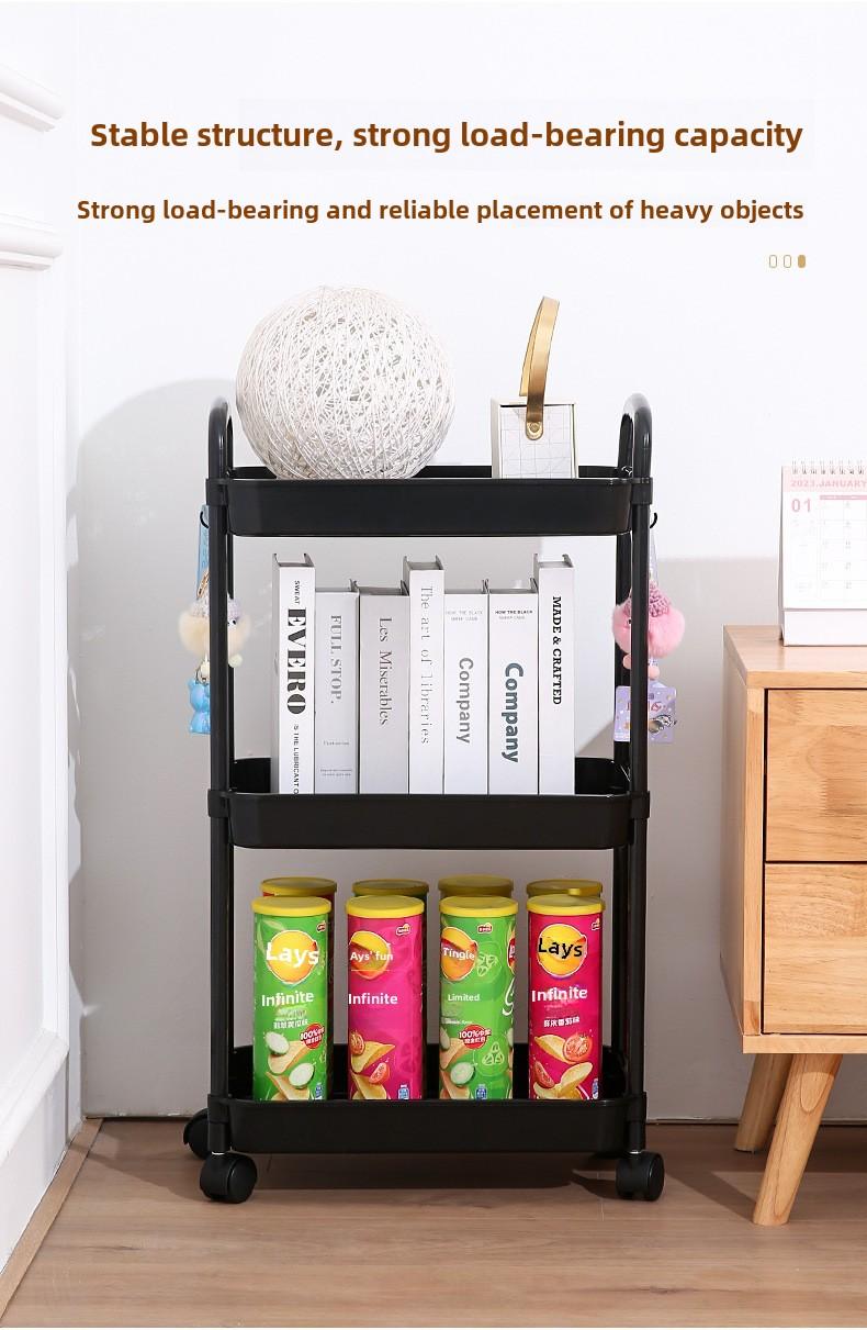 Product Introduction of Bookshelf Floor-standing Movable Household Simple Multi-layer Snack Storage Rack Reading Bookshelf with Wheels Multi-functional 4
