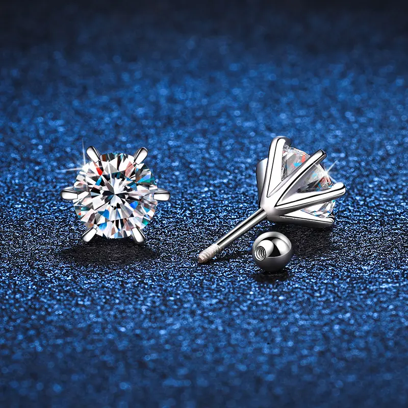 stud earrings daily artificial gemstone earrings S925 Silver Stud Earrings Men's and Women's Threaded Stud Earrings Moissanite Tiger Claws Six-Claw Stud Earrings Platinum Plated Moissanite Stud Earrings