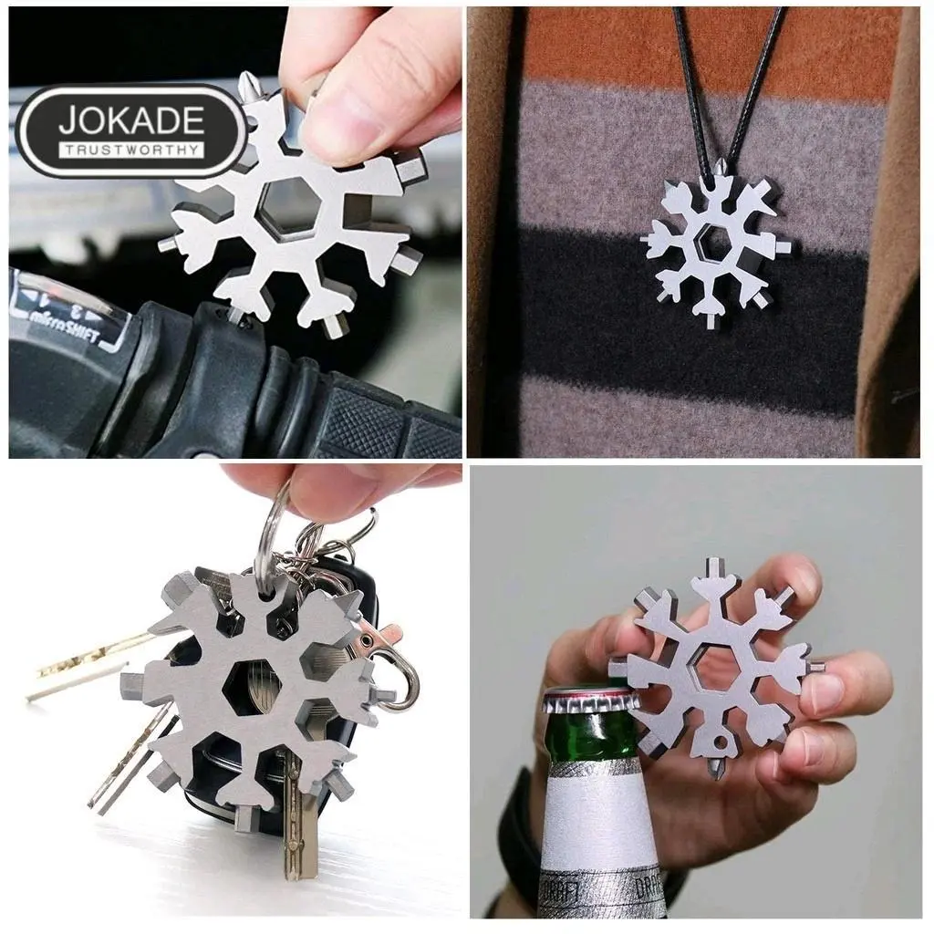 Kunci salju 18in1 multi tool gantungan kunci multifungsi pocket tool 18in1 snowflake tool Besi Coating