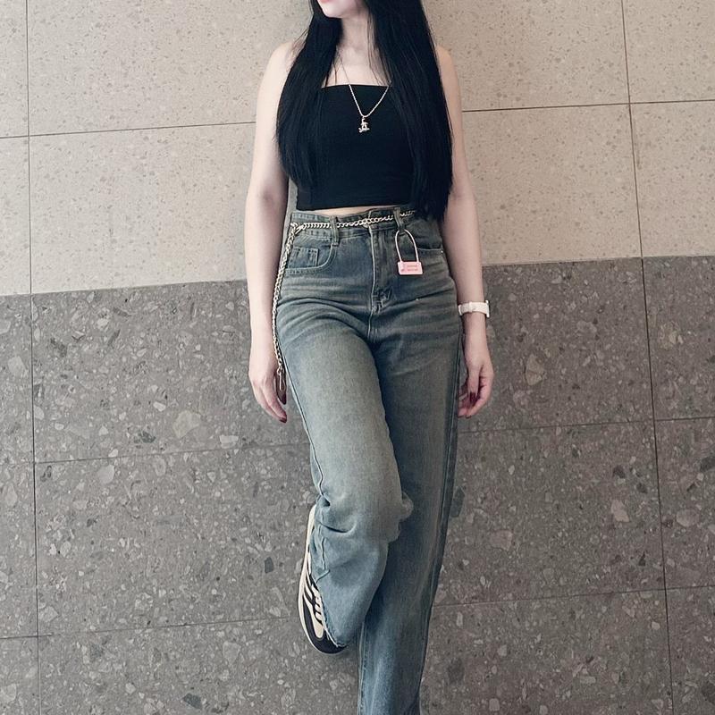 V.M-Quần Jeans Nữ Suông Trơn Màu Đậm Có Phủ Dơ (S-2XL) Vải QC Mềm có 2 chiều dài 103cm và 95cm VM3344 Women Pants | BigBuy360 - bigbuy360.vn