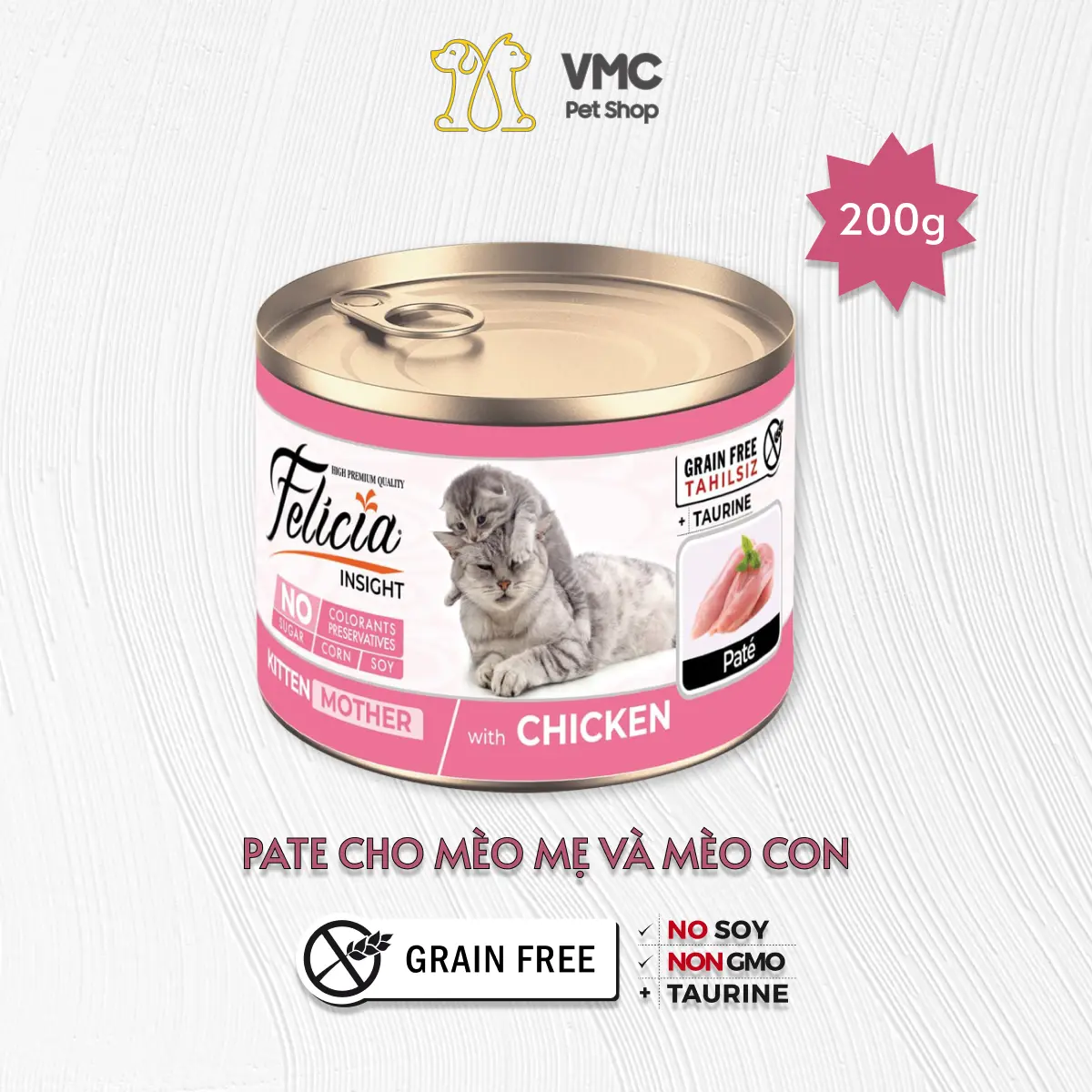 Pate cho mèo mẹ, mèo con Felicia nhập khẩu Thổ Nhĩ Kỳ lon 200g