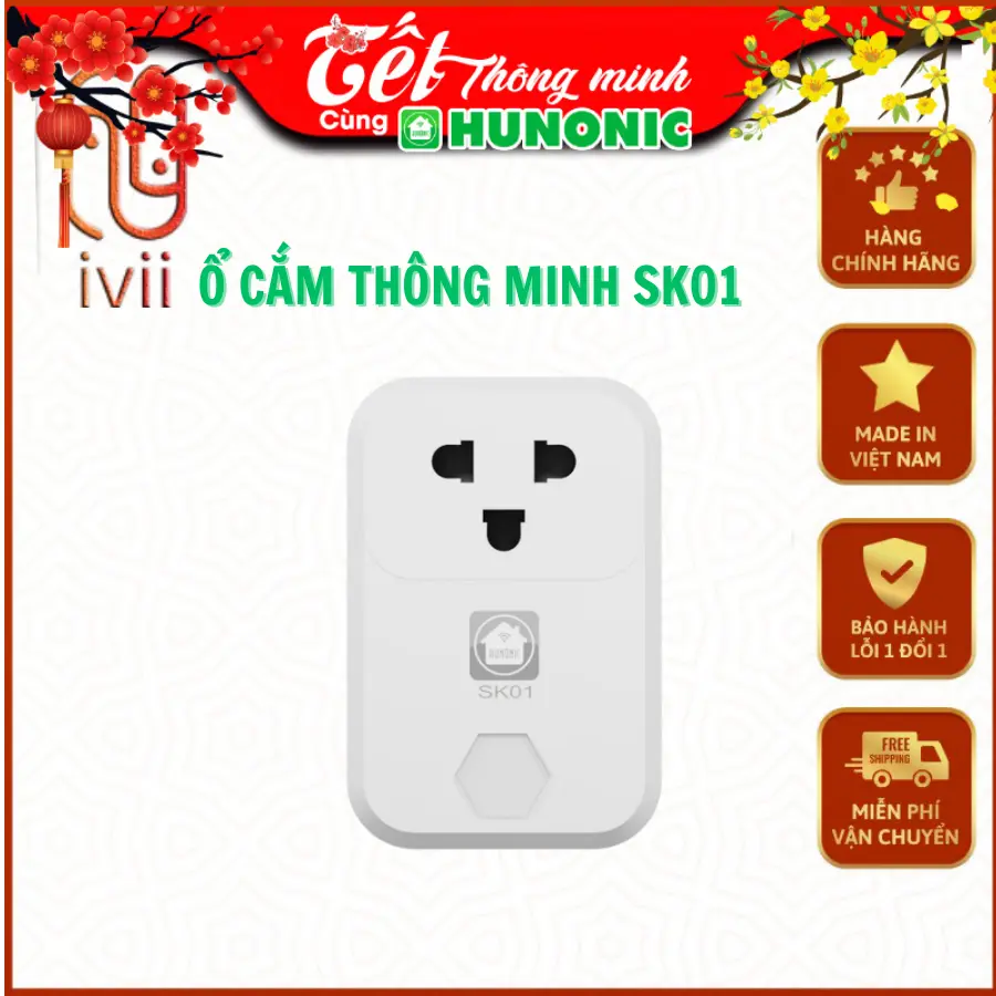 Ổ Cắm Thông Minh Hunonic SK01 - Hẹn Giờ Bật Tắt, Điều Khiển Từ Xa,  Bảo Hành 12 Tháng vn thông minh