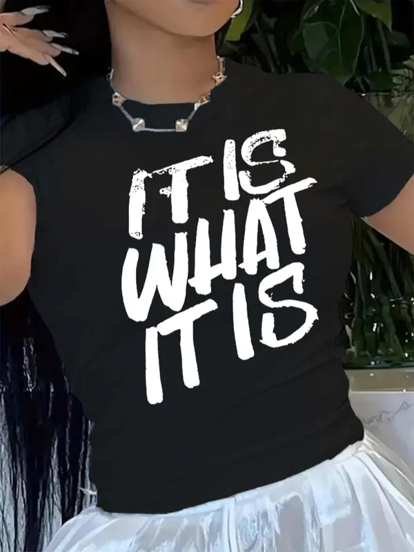Summer Women's Letter Print Round Neck Vintage Graphic Tees, T Shirts for Women, Summer Clothes Women Trendy Casual Fashion Short Sleeve T-shirt for Daily Wear, Ladies Summer Clothing, Womenswear 3