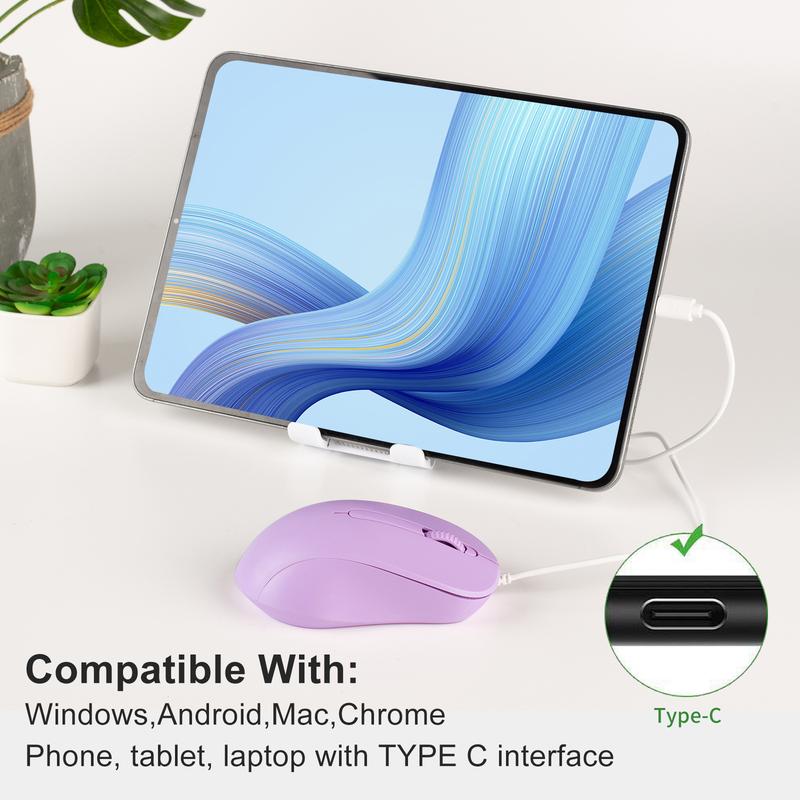 Product Introduction of In Stock Type-C Interface Silent Wired Mouse Compatible with Thunderbolt for Girls Laptop Tablet Phone 30