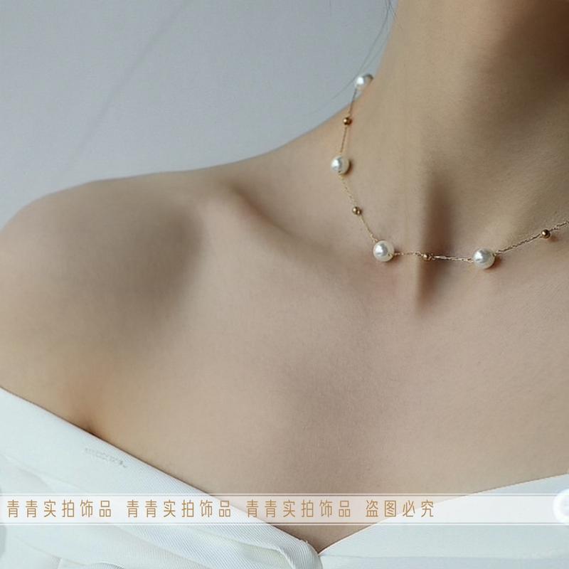 Product Introduction of 2024 [Titanium Steel Does Not Fade] Strong Light Feeling Starry Sky Shell Pearls Transfer round Beads Doudou Interval Besties Necklace Gift 25