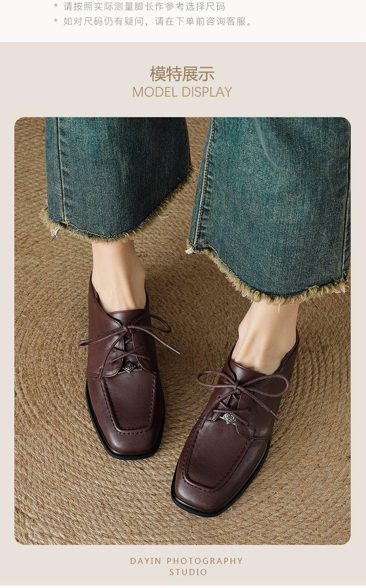 Product Introduction of Leather women's shoes fashion matching single shoes thick heel loafers inside and outside the full head layer of sheepskin Footwear Girl Comfort Closed Active 5