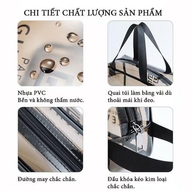 Set 3 túi trong suốt đựng đồ, mỹ phẩm, túi du lịch chống thấm nước có tay xách 3