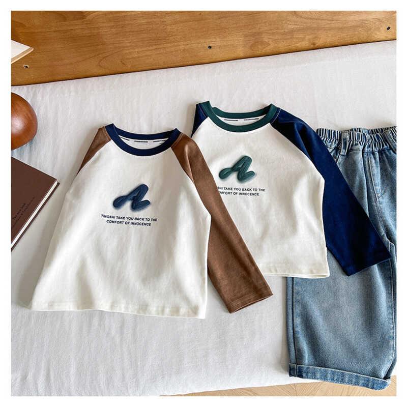 Product Introduction of Wind Valley 2024 new children's clothing Korean version contrasting color raglan sleeve T shirt boys versatile base for spring and autumn 12