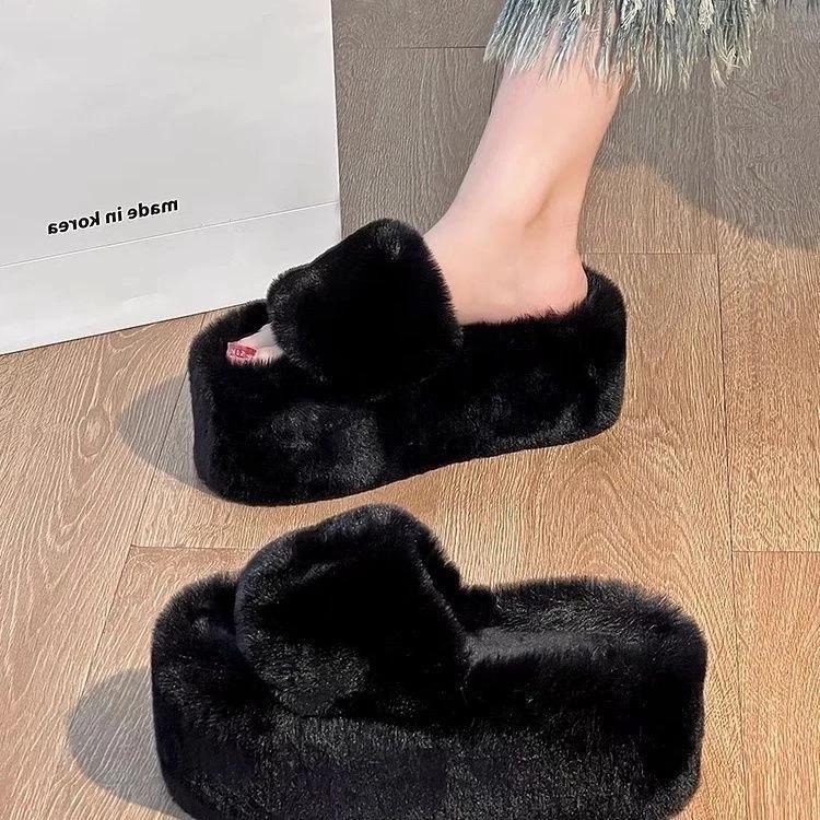Dép lông 1 quai đế cao 7cm bản đẹp dày mướt mịn sang xịn cho Nữ - Slipper (Lùi 1 size) DéP Dép Lê