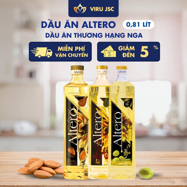 Việt Nga - Dầu ăn ALTERO Hạnh Nhân & Ô Liu Cao cấp & Hướng Dương - Chai 810ml - Nhập khẩu chính hãng Nga