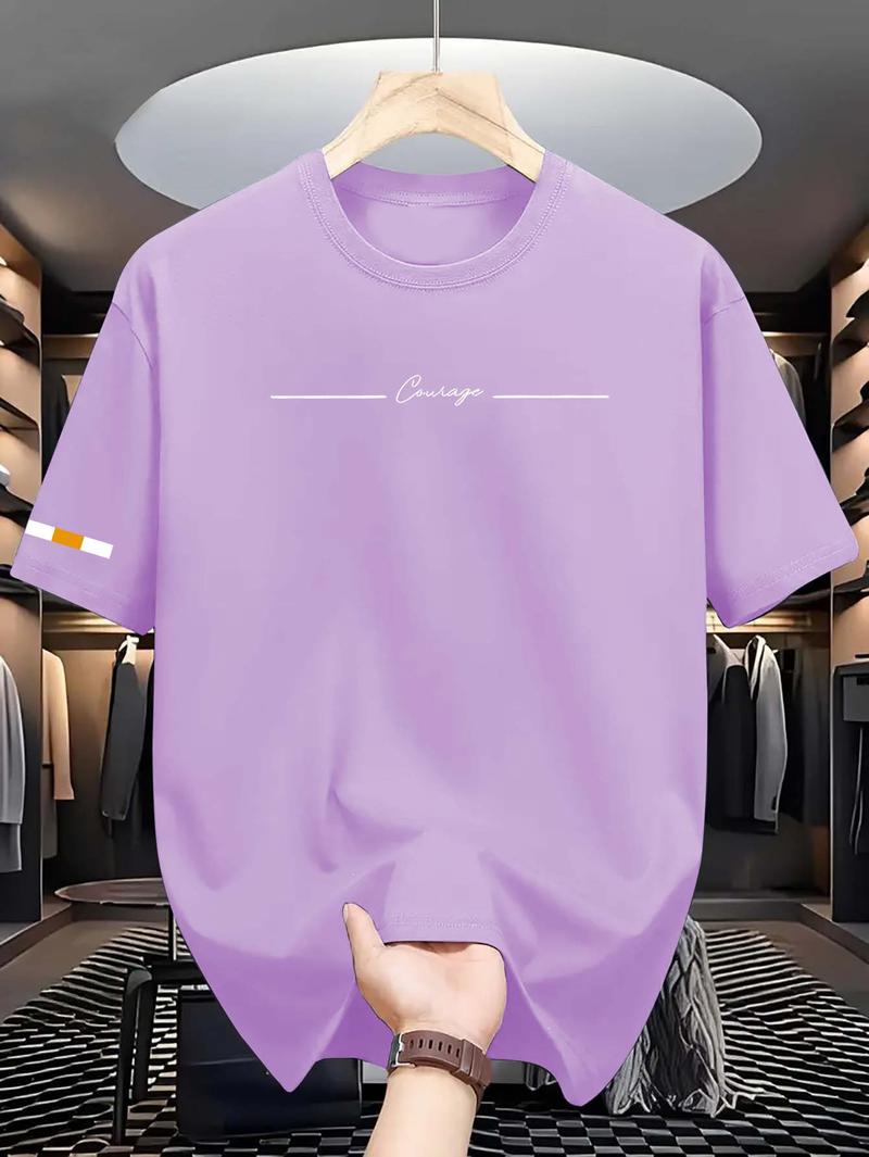 Product Introduction of Unisex Simple Korean Casual Crew Neck T-Shirt, Summer Short Sleeve Polyester Top with Graphic Print, Slight Stretch Knit Fabric, Regular Fit - Stylish Everyday Wear Men's Top 7