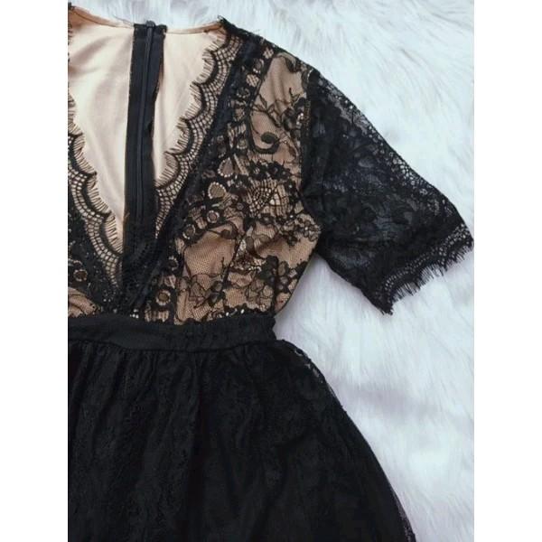 Sét Đầm Ren Cổ V Tay Ngắn Xếp Tầng Kèm Quần Đùi Nữ Women Dress Áo Kem Nhung Top 3