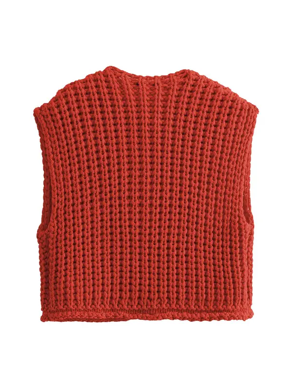 【Plus Size】 Solid Button Front Pocket V Neck Sweater Cardigan, Casual Sleeveless Knitwear for Spring & Fall, Women's Plus Clothing for Daily Wear 1