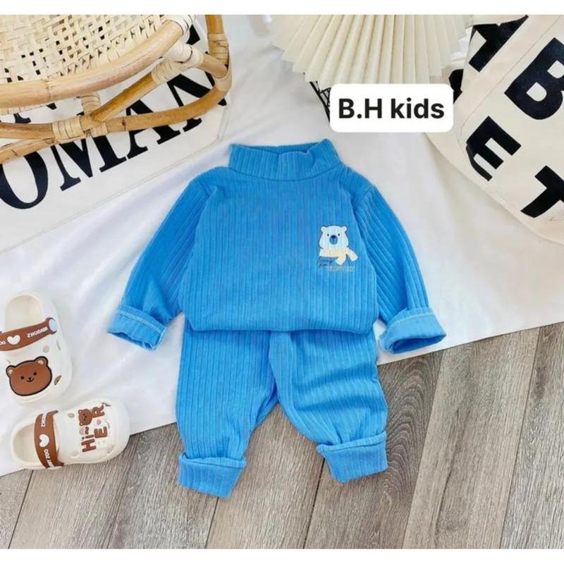 6===16kg Bộ quần áo cao cổ dài tay, chất liệu len tăm họa tiết bé trai bé gái 6