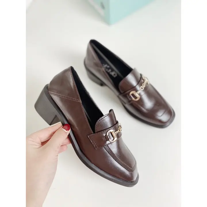 761 HÀNG MỚI CÓ SẴN ẢNH THẬT + VIDEO Giày Nữ Moccasin Loafer Moca Basic Đen Nâu Da Mềm Fullbox Xuất Đế Thô 5cm 3cm Gót Thấp