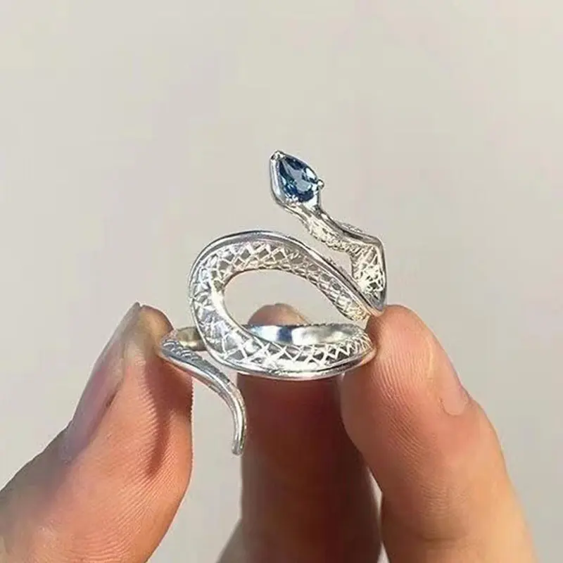 Nhẫn Rắn, Topaz Xanh Aquamarine, Thiết Kế Độc Đáo Sáng Tạo, Phong Cách Ngầu J0T4, Có Sẵn Làm Mờ 2