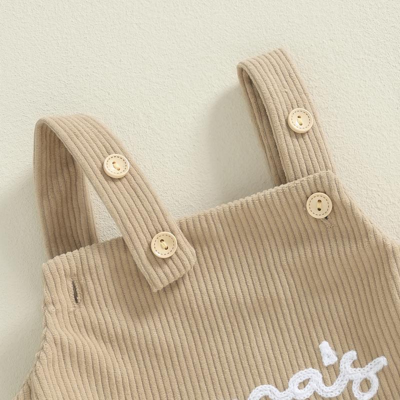 Product Introduction of Baby Boy Corduroy Romper Letter Embroidery Sleeves Square Neck Overalls Jumpsuit for Spring Fall 35