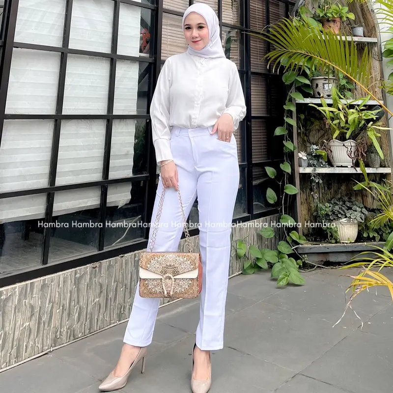 HAMBRA- Celana Kerja Celana Wanita Model Resleting Putih Tebal 3