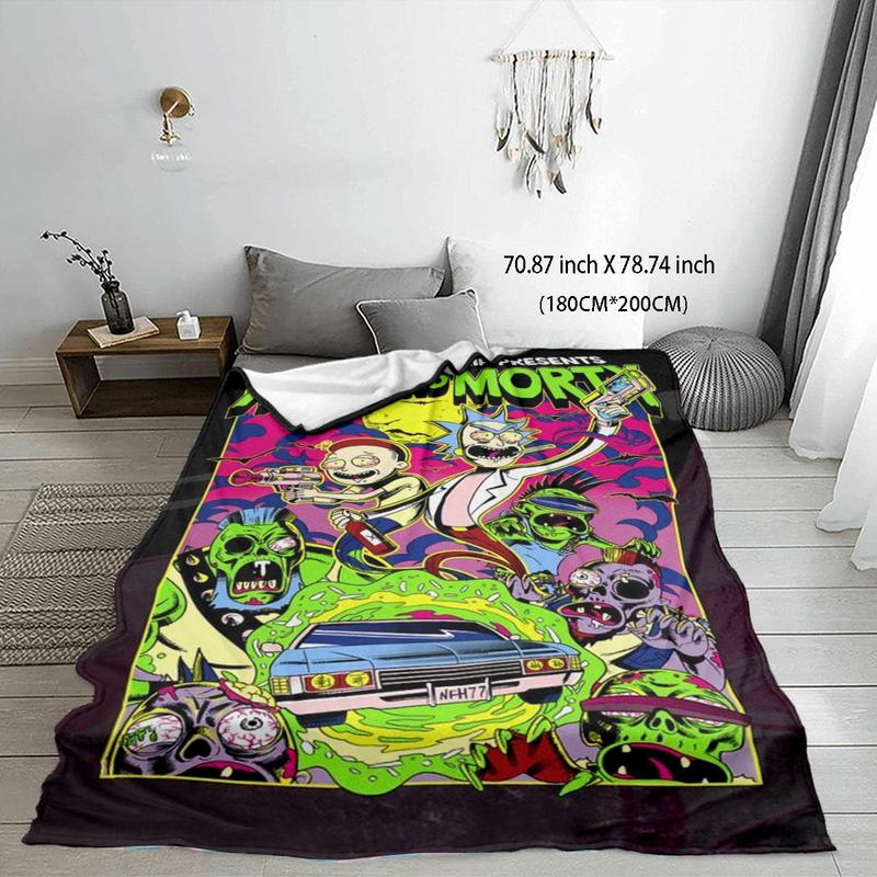 Rick and Morty Pattern Blanket, 1 Count Casual Soft Throw Blanket, Air Conditioning Blanket, Warm Nap Blanket for Home Office Travel 2