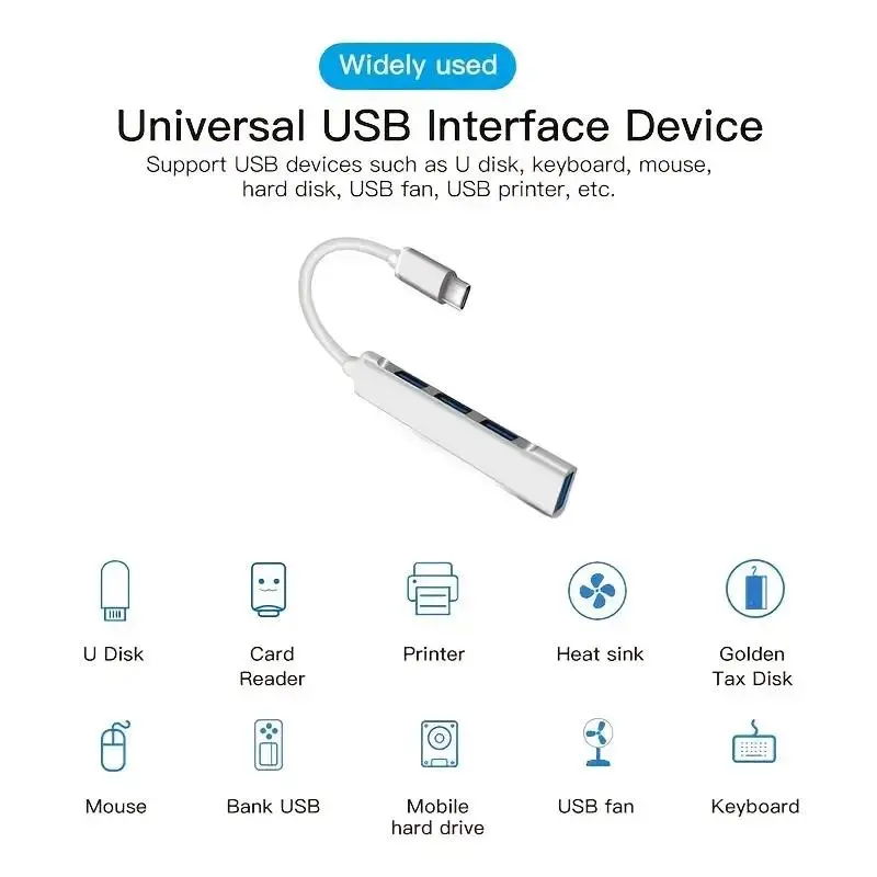 Hub USB 3.0, 4Cổng, Bộ Chia loại c Tốc Độ Cao, 5Gbps, Cho PC và Phụ Kiện Máy Tính, Hub Đa Cổng, 4 Cổng USB 3.0 và 2.0 2