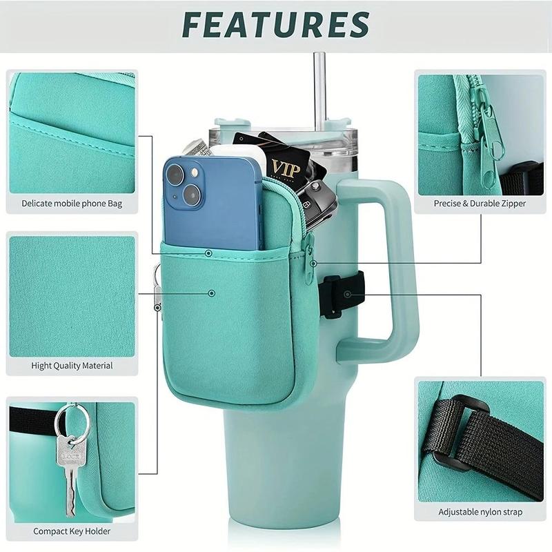 Product Introduction of Water Bottle Pouch, 1 Count Tumbler Pouch with Pocket, Portable Bottle Body Storage Bag for Cards, Keys, Wallet, Earphone, Drinkware Accessories 3