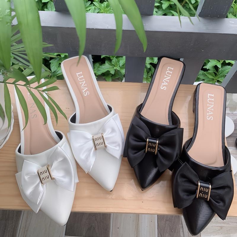 Hàng cao cấp Dép sục cao 3p phối nơ gắn chữ kiểu ở giữa sang trọng DéP Nữ Nhung Shoes Cao Su