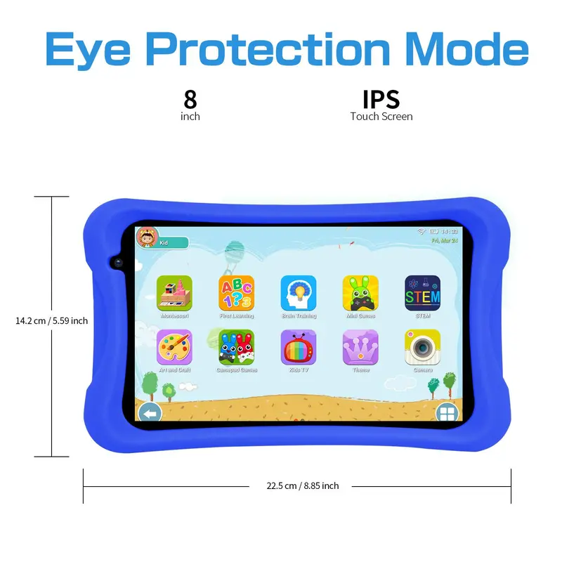 Portable 8 Inch HD Learning Tablet, Touch Control Tablet, Android System Tablet with Silicone Protective Case, Eye Care Tablet, Stocking Fillers Gift 1
