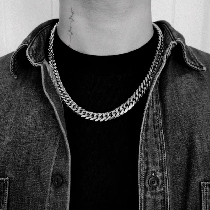Dây chuyền nam thời trang Vòng cổ dây xích bản to vát cạnh 14mm khỏe khoắn cá tính Titan Trang Sức Chain Jewelry