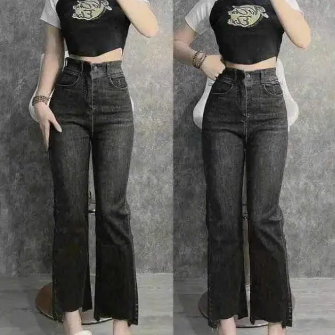 Quần Jeans Nữ Ống Đứng Cắt Lai Gấu Co Giãn 4 Chiều Siêu Cao Hách Dáng Cá Tính Thời Trang Dễ Phối Đồ Lên Phom Đi Chơi Đi Học - vải dày mềm mại Women