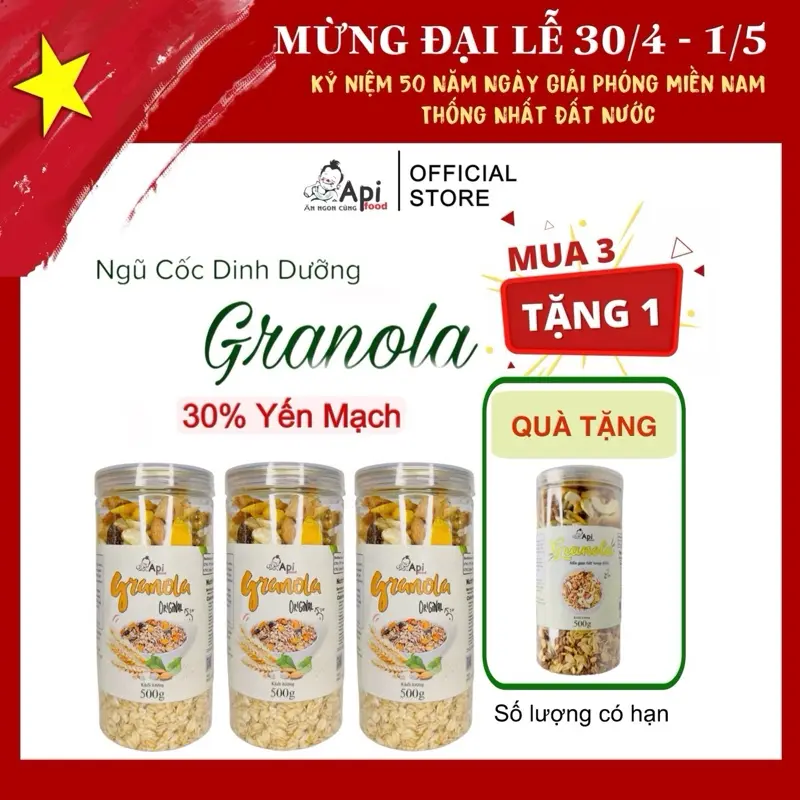 [COMBO 3 TẶNG 1 + QUÀ TẶNG] 2KG Ngũ Cốc Granola 30% Yến Mạch Api Food - Ăn Vặt Api Food 7