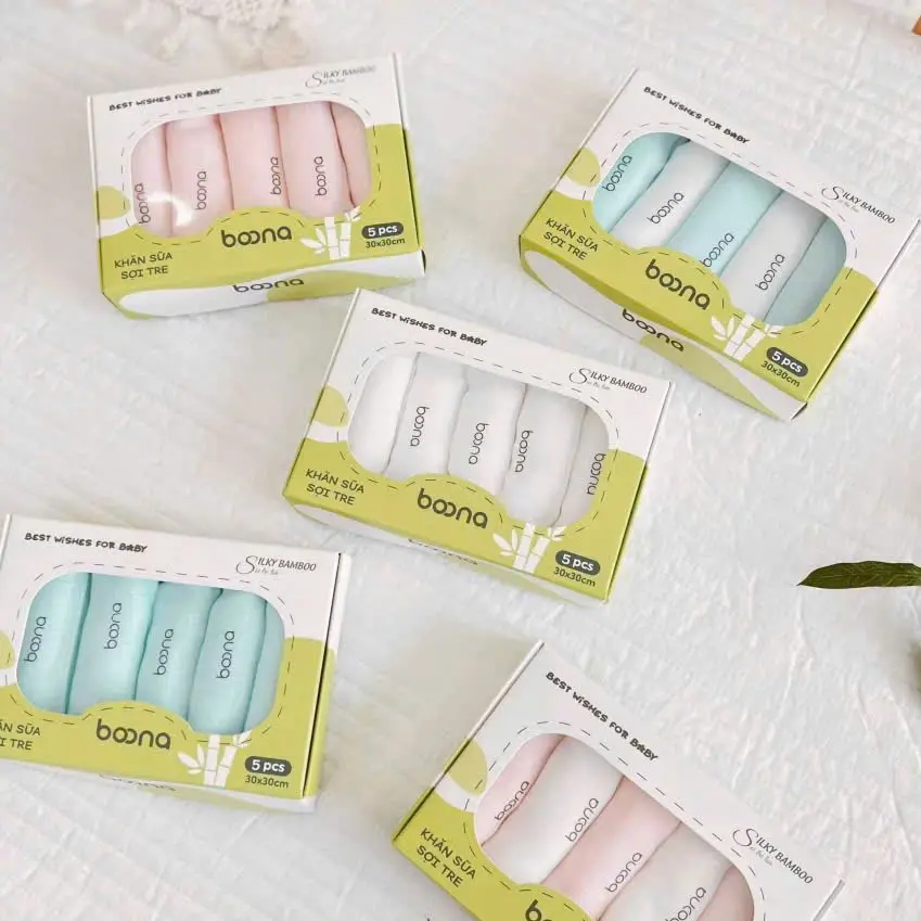 Khăn sữa sợi tre thiên nhiên, chất liệu mềm mại Boona set 5 khăn , combo 2 màu khăn