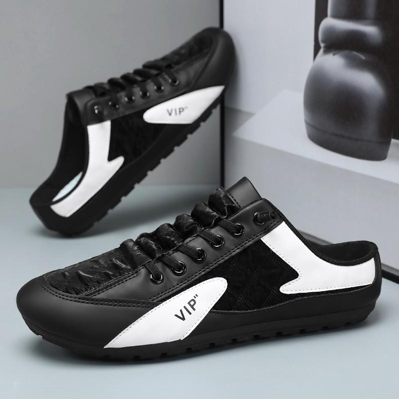 2024 New Summer breathable slip-on baotou drag men s shoes Doudou Korean version of the trendy canvas lazy half-trail RWES52 8