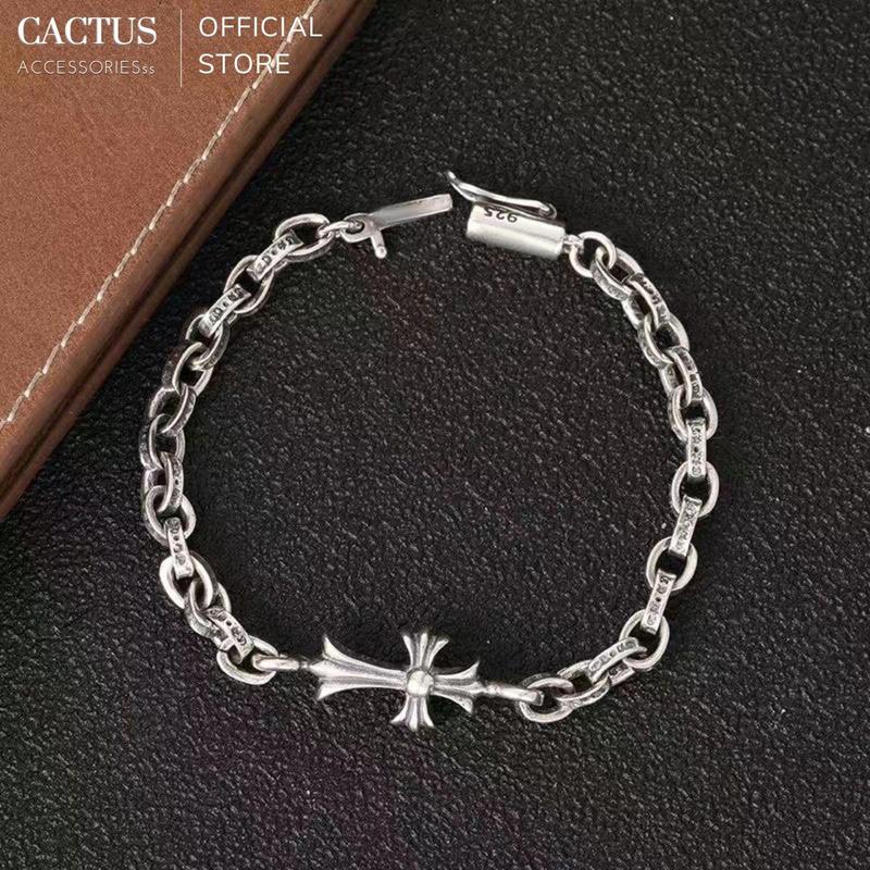 Vòng tay, Lắc tay xích tròn khắc chữ họa tiết Chrome Hearts Bạc S925, Thời trang Unisex nam nữ - Cactus Accessories