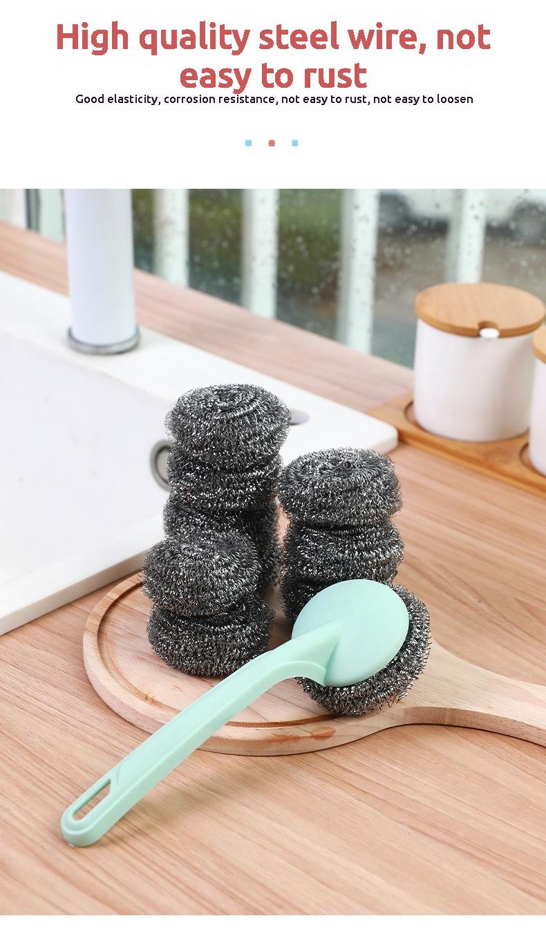 Product Introduction of Stainless Steel Cleaning Ball with Handle, 20 Pieces Steel Wool Ball Set with Handle, Large Steel Wool Ball Brush for Kitchen Pot Cleaning 6