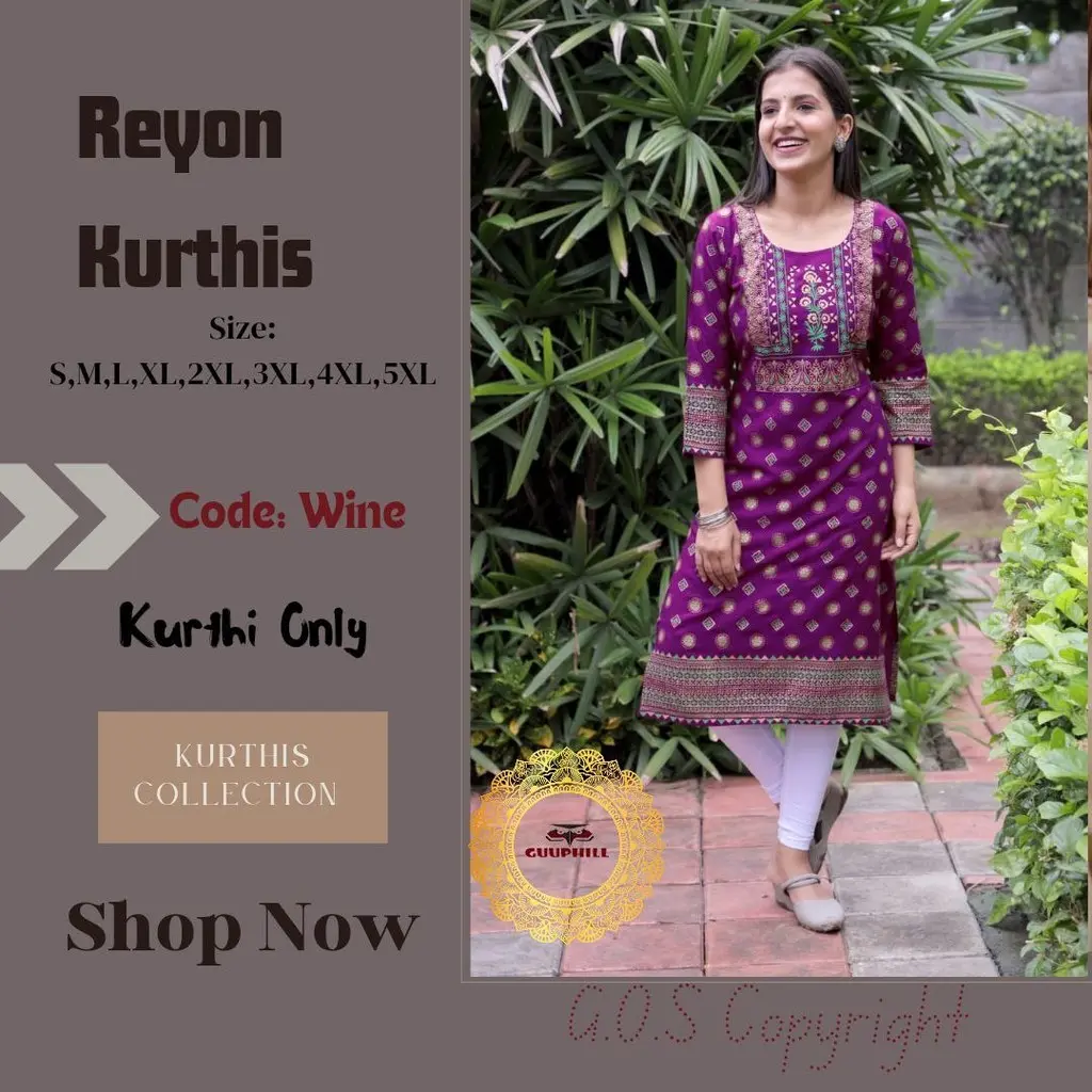 GOS Reyon Knee Length Kurthi /Tops G30042023 Soft Casual