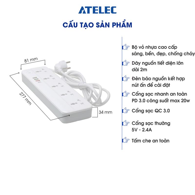 (23) Ổ cắm wifi dài thông minh ATELEC OC09 - 5 cổng - Kết nối không dây qua Wifi, Điều khiển độc lập qua APP Sạc nhanh USB max 20W 6