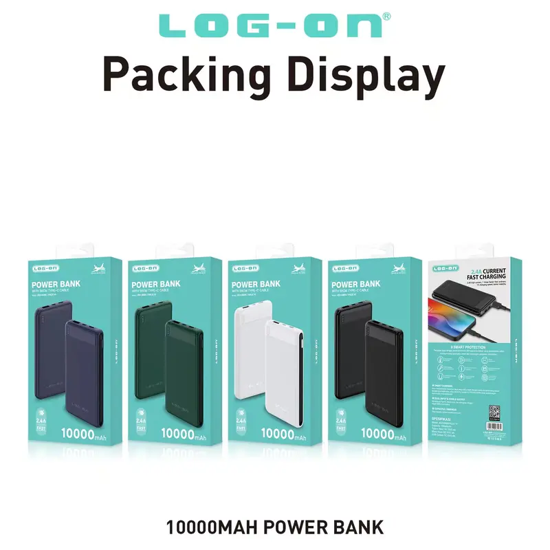 LOG ON POWERBANK 10.000mAH HULK VI JGO-600H+KABEL TYPE C 50CM FAST CHARGING 1
