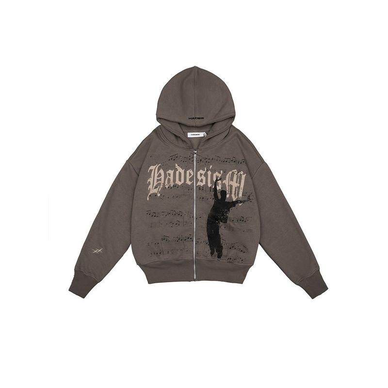 ÁO KHOÁC MUZIC PATCHES BOXY HOODIE ZIP VẢI NỈ BÔNG - HADES BRAND CHÍNH HÃNG UNISEX