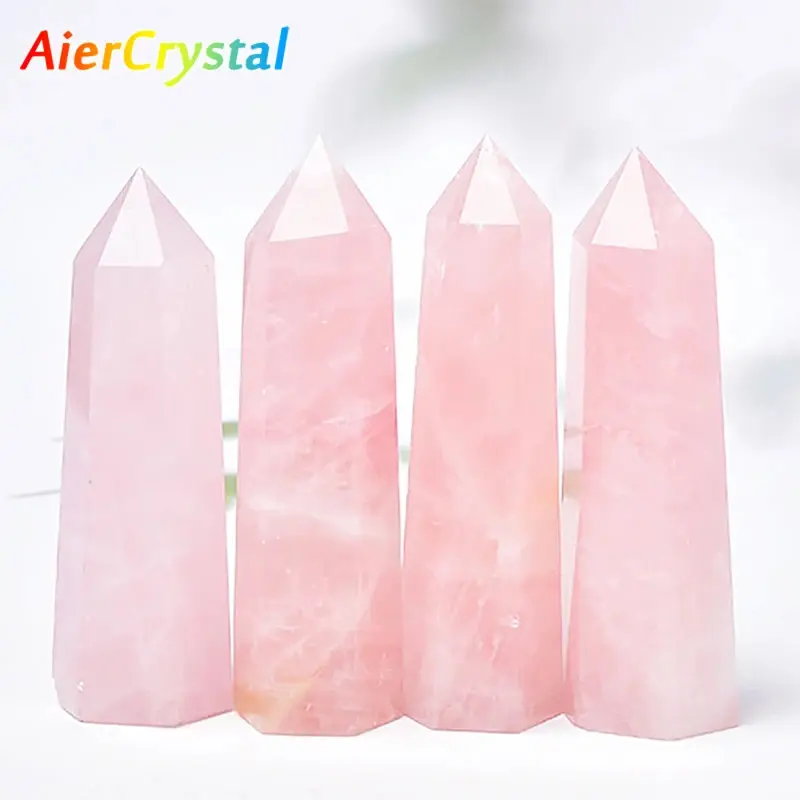 1PC Natural Rose Quartz Crystal Point Pink Crystal Column Hand Polished Hexagon Obelisk for Room Furnishing Decor Crafts GiftsFashion Jewelry Accessories