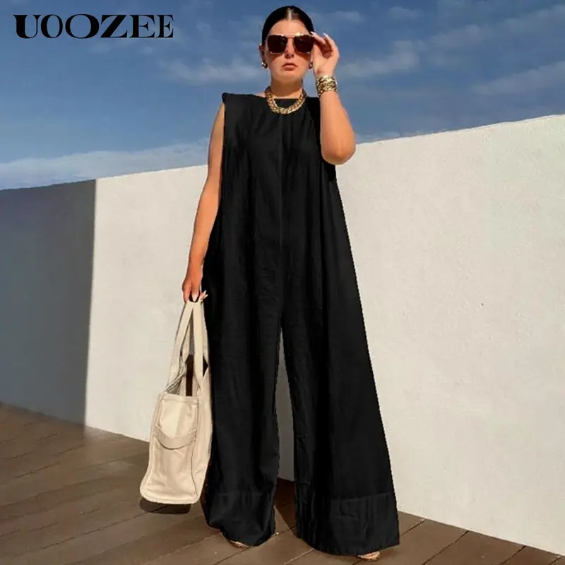 UOOZEE Women's Solid Color Sleeveless Wide Leg Jumpsuit – Basic Style Simple and stylish, highlighting the daily elegance of modern women 1
