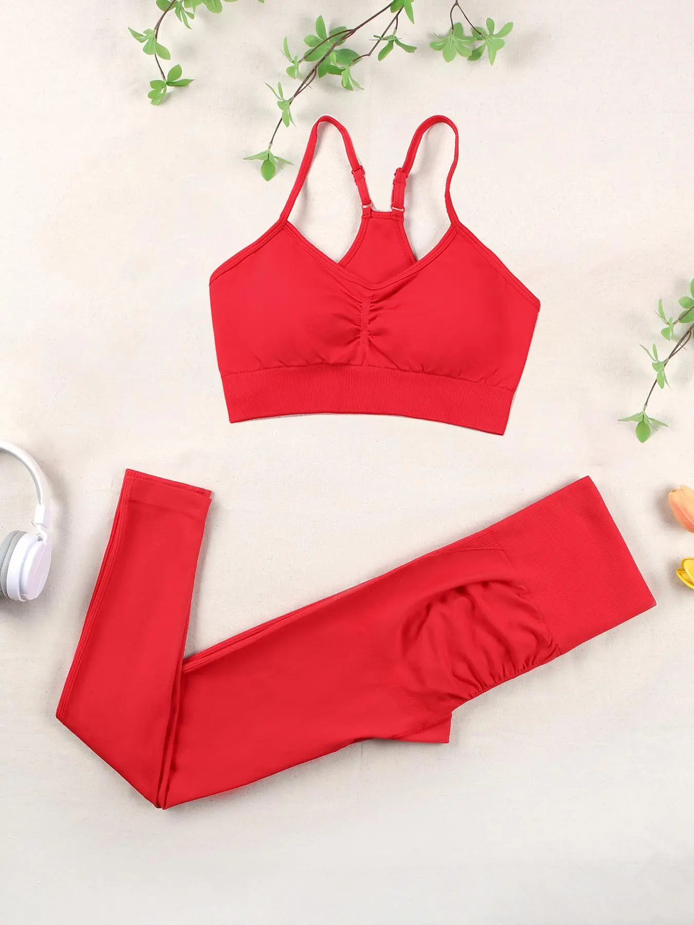 Women's Solid Crop Cami Top & High Waist Leggings Two-piece Set, Casual Sporty Comfy Breathable Two Piece Outfits for Yoga Gym Workout Running, Activewear, Ladies Clothes for All Seasons