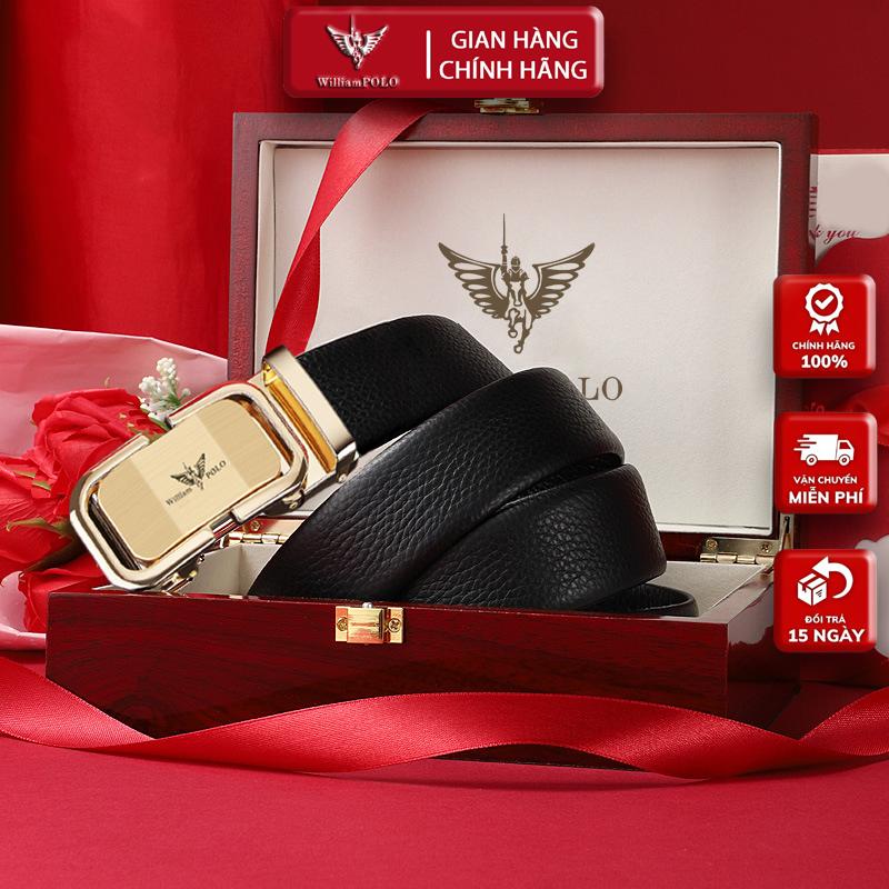 Thắt Lưng Nam Da Bò Thật 1oo% Cao Cấp Hàng Hiệu WilliamPOLO, Dây Nịt Nam Cao Cấp WP798 Hộp Gỗ Làm Quà Tặng, Quà Biếu